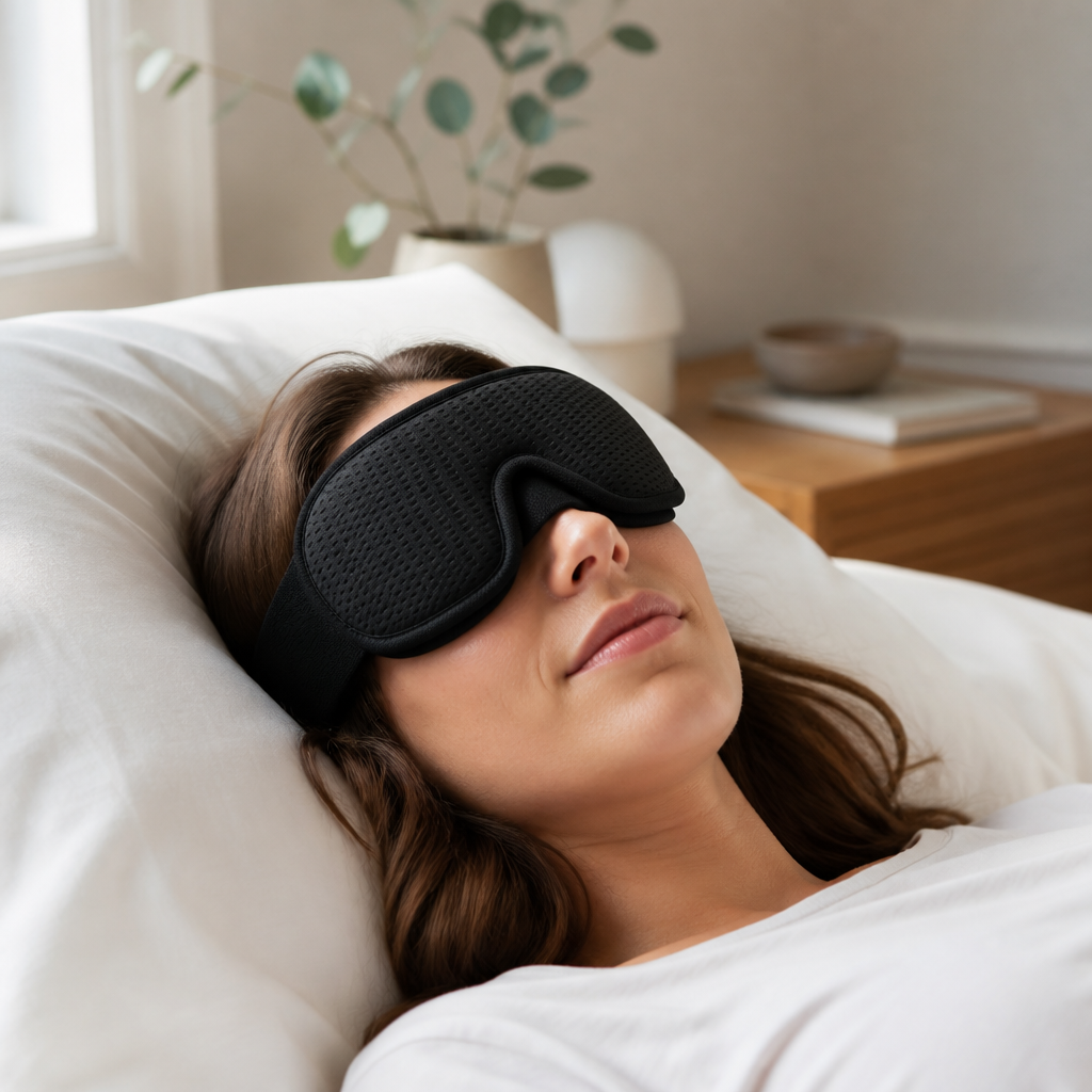 Sömnmask 3D för total mörkläggning – i användning