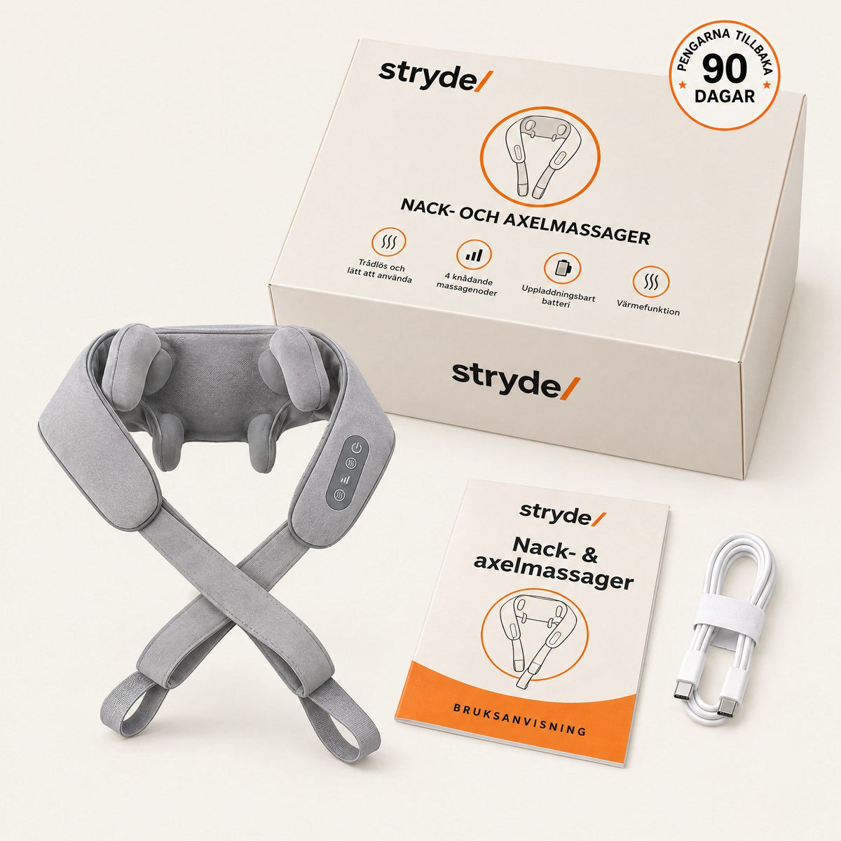 Stryde Shiatsu Pro, sladdlös nack- och axelmassager – Grå