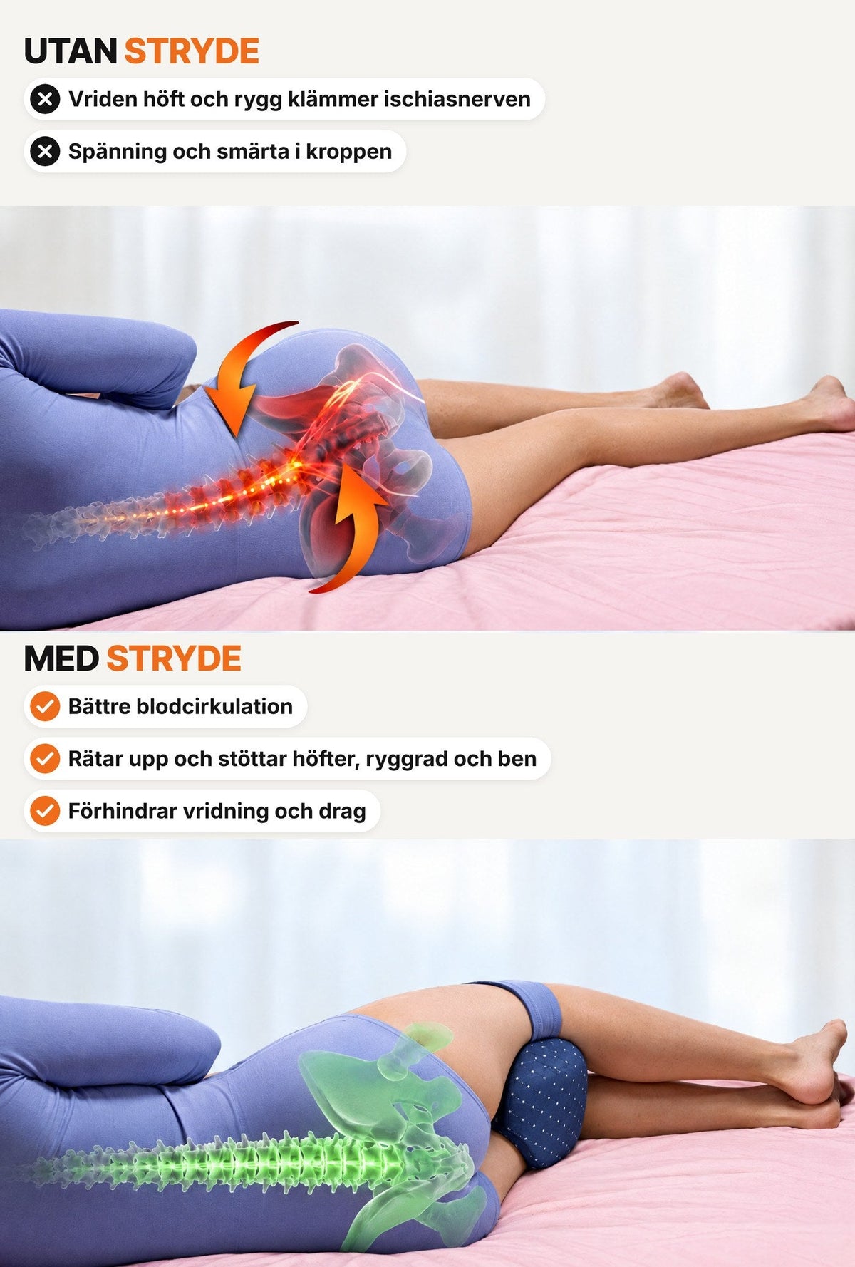 Stryde Leg Rest, benkudde för sidosovare